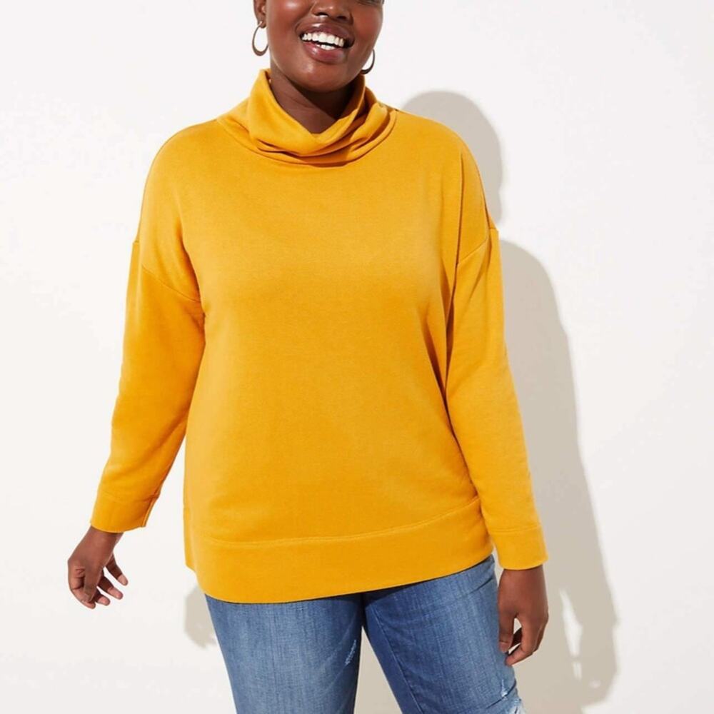 LOFT Plus Funnel Neck Knit Sweater Safari Gold Size 14